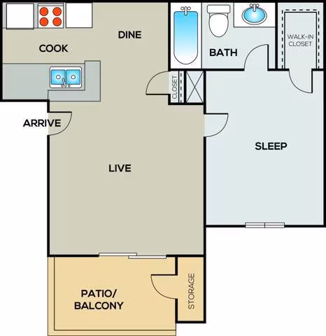 1 Bed • 1 Bath 1116 floor plan